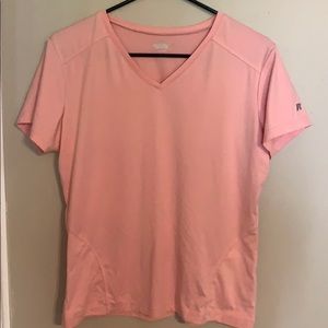 Pink short sleeve V-neck athletic top